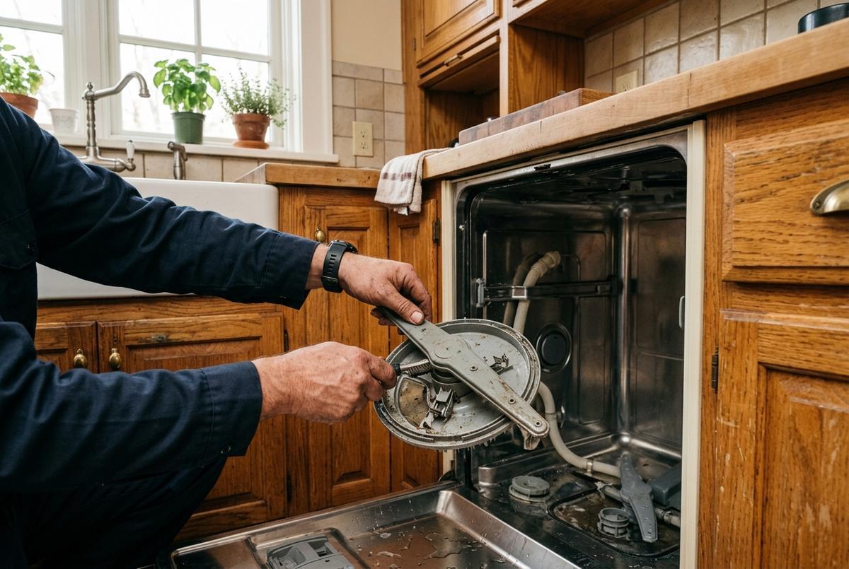 Dishwasher Repair technician at work