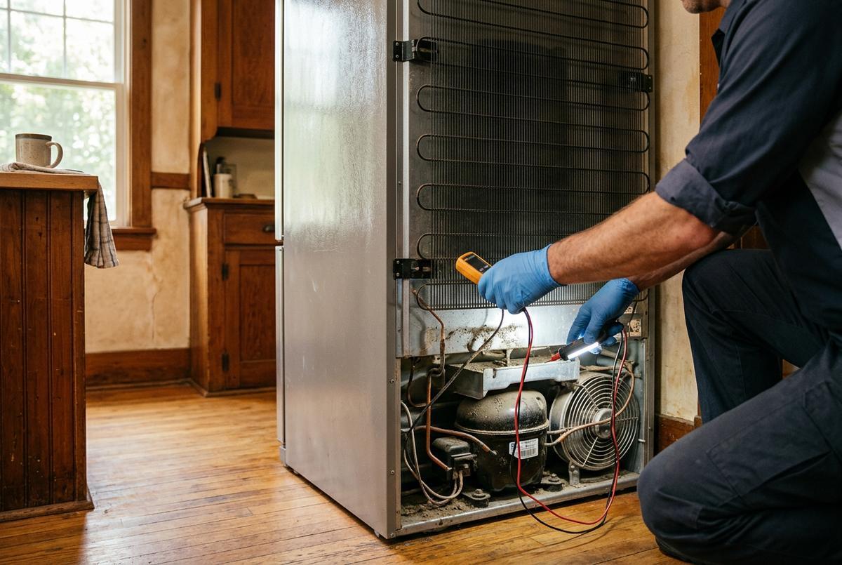 Refrigerator Repair technician at work